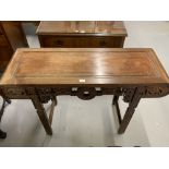 The Thomas E Skidmore Collection: 19th cent. Haunghauli wood altar table, rounded ends, carver