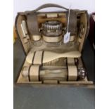 Travel: c1950 leather travelling dome shaped fully fitted vanity case with comb, mirror, scissors,