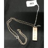Hallmarked Silver: Ingot pendant and chain. 1oz.