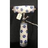 Corkscrews/Wine Collectables: 18th cent. French large travelling screw, porcelain case and handle,