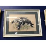 Nora Howarth: Pastel study 'four cows in a meadow', signed lower right. Framed and glazed 16ins. x