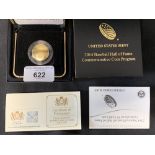 Coins: Gold USA mint 2014 #5 dollar Baseball Hall of Fame, un-circulated.