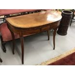 19th cent. Mahogany card table, inlaid with boxwood and ebony on splayed supports.