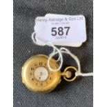 Watches: Hallmarked gold ladies half hunter miniature pendant watch import mark with 18ct. mark.