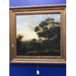 Patrick Nasmyth 1787 - 1831: Oil on panel, landscape study, with trees and figures. Framed 18ins.