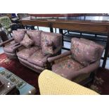 Mid 20th cent. Two seater purple floral salon settee and 2 matching armchairs. Beech frames and