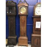 Clock: Early 19th cent. Oak eight day longcase clock. Circular brass dial. Thomas Edwards of Castor.