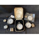 Watches: Gents wrist & pocket watches x 8. Some with silver cases.