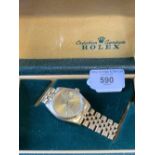 Watches: 18ct. Yellow gold Rolex Oyster Perpetual Datejust. Case 36mm, champagne dial, jubilee