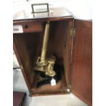 Scientific Instruments: Brass microscope, R Field & Son Birmingham, in its original mahogany box.