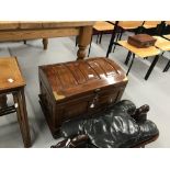 20th cent. Asian hardwood chest with dome top and brass inlay. 24ins. x 16ins. x 20ins.