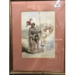 Charles Cattermole (1832 - 1900) Watercolour knight standing by his horse, signed lower left Chas