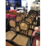 20th cent. Chinese hardwood and rattan dining chairs x 8.