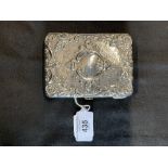 Hallmarked Silver: Ornately embossed ladies purse, two leather compartments with a bone writing