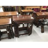 20th cent. Mahogany nest of 4 tables with brass inlay. 21ins. x 13ins. x 21ins.