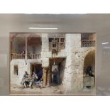 Carl Haag 1820-1915: Watercolour "A Courtyard in Cairo" 1859. Framed and glazed 13ins. x 10ins.