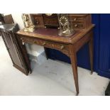 Edwardian rosewood ladies desk, 6 (4 small & 2 large) drawers inlaid fronts, on inlaid, squared