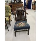 Early 19th cent. Mahogany pierced splat back, Hepplewhite style chair with chamfer supports.