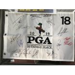 Golf: 2019 PGA Championship flag, signed by leading European Golfers including Justin Rose, Danny