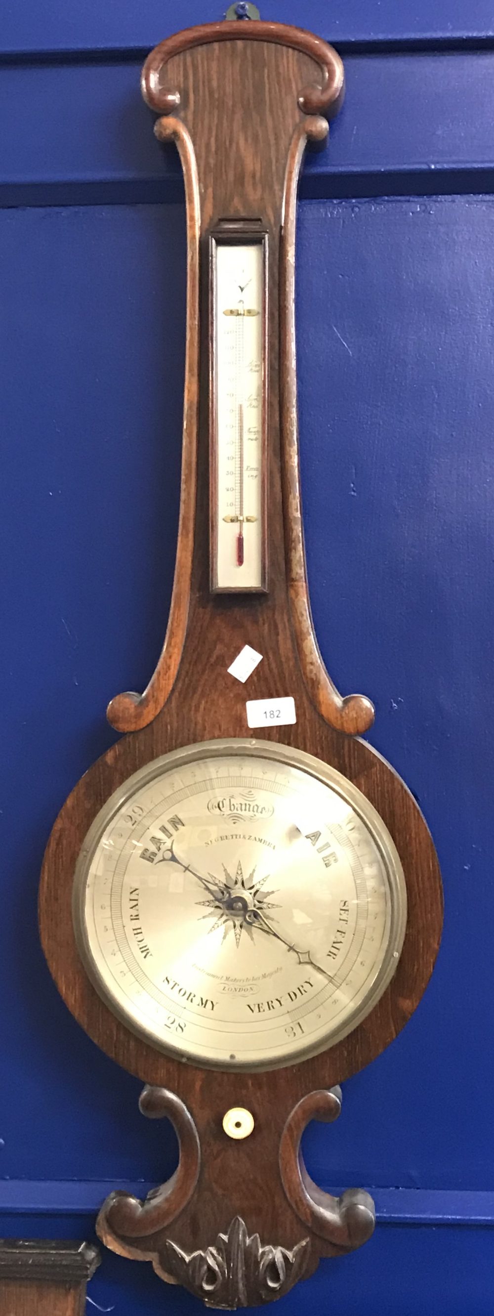 19th cent. Oak cased aneroid banjo barometer, Negretti & Zambra, London. 41ins.