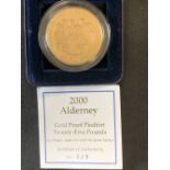 Coins: Superb 22ct gold boxed. Proof Piedfort £25 coin, weighing 79.88gms.