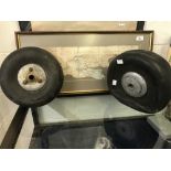 WWII/RAF: Spitfire rear wheel with a section of a pilots map marked on reverse "Spitfire 140 Sqn,