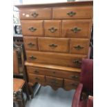 20th cent. American maple tallboy/chest on stand made by S. Prague & Carlton of New Hampshire.