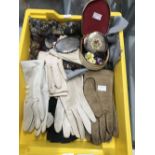 Fashion: Gloves. Fowler's cream kid gloves, cream long and short gloves. Plus fine wool scarf of