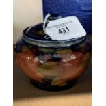 Moorcroft - The Newman Collection: c1918 Trinket bowl with lid, pomegranate pattern on dark blue