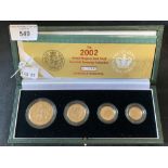 Coins: Gold 2002 boxed Royal Mint Proof Four sovereign coin set. £5, £2, sovereign and half