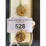 Novelty Jewellery: Favre Leuba watch movements mounted as cufflink on yellow metal, boxed. Watch