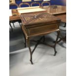 Furniture: Edwardian mahogany envelope card table. The top inlaid with mother of pearl.