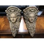 Treen gilt wood wall sconces depicting the bust of a lady. A pair.