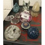 20th cent. Glassware: Paperweights, rabbits, wren, spiral, etc. (8)