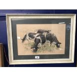 Nora Howarth: Pastel study 'four cows in a meadow', signed lower right. Framed and glazed 16ins. x