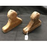 Rural: 19th cent. Oak, carved, lead weighted terminal ends, taking the form of lions. 8½ins.