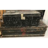 Luggage: Early 20th cent. Zinc lined iron bound trunk plus 19th cent. Tin trunk with name M