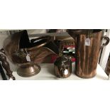 Metal Ware: 19th cent. Copper coal scuttle, large two handled water jack and kettle.