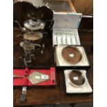 Platedware: Tea service, Regency style teapot, milk jug, sugar bowl, wine bottle coasters, a set