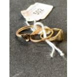 Jewellery: 9ct gold rings x 3. Approx. 6.6gms.