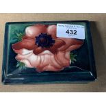 Moorcroft - The Newman Collection: Post 1953 Anemone dressing table box and cover 5ins. x 4ins. 1½