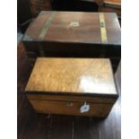 19th cent. Rosewood brass bound writing box requiring restoration, plus bird's eye maple tea box