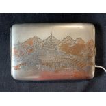 The Thomas E Skidmore Collection: Chinese export silver cigarette case, engraved Pagoda and mountain