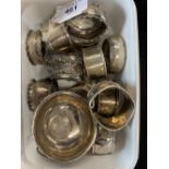 Hallmarked Silver: Napkin rings x 14, some damage. Plus a toddy bowl (no handle) with a Queen Ann