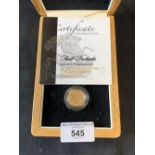 Coins: Boxed gold proof sovereign set 1979, 1985, 1998.