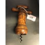 Corkscrews: Circa 1900 French boxwood Le Club corkscrew, wide helix screw.