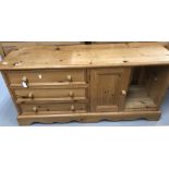 20th cent. Pine sideboard, 3 drawers adjoining a twin door cupboard. 52ins. x 24½ins. x 16ins.