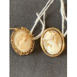 Jewellery: Pre-war 9ct gold cameo brooch. Approx. 4.9gms. Plus one other rolled gold example.