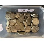 Coins: Half silver half crowns, florins, shillings, sixpences, silver threepenny bits. 36oz.