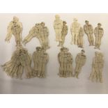 WWI: Trench art, regimental paper cut-outs, each one hand drawn and notated on reverse with name,